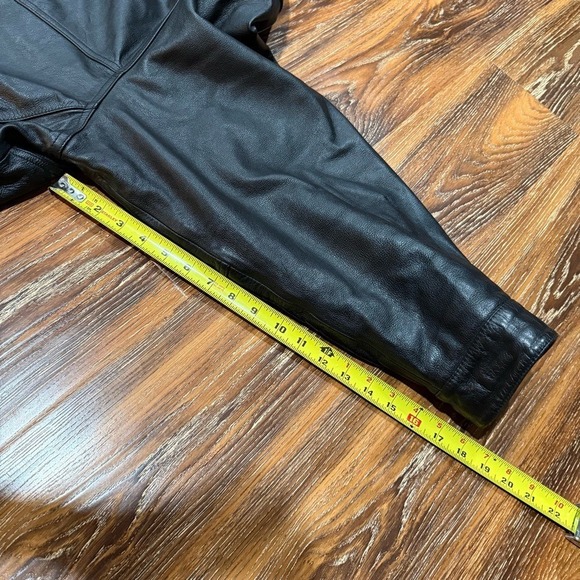 Men's Size XL Black Genuine Leather Bomber Motorcycle Jacket Coat Roundtree - Picture 9 of 10